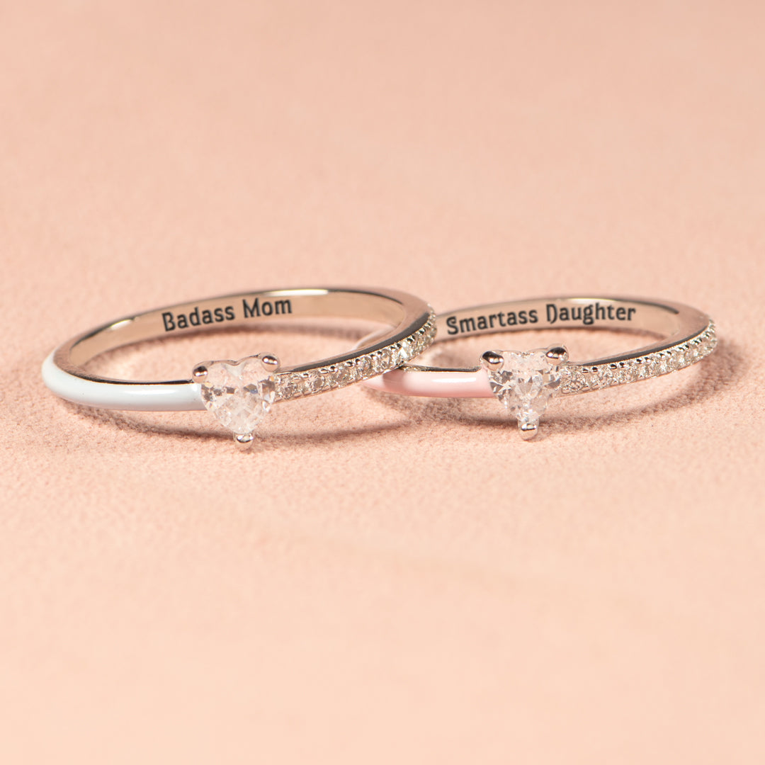 Like Mother Like Daughter Matching Half Enamel Heart-Cut Rings