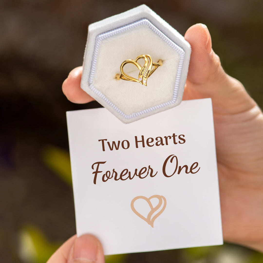 Two Hearts Forever One Name&Birthstone Heart Ring