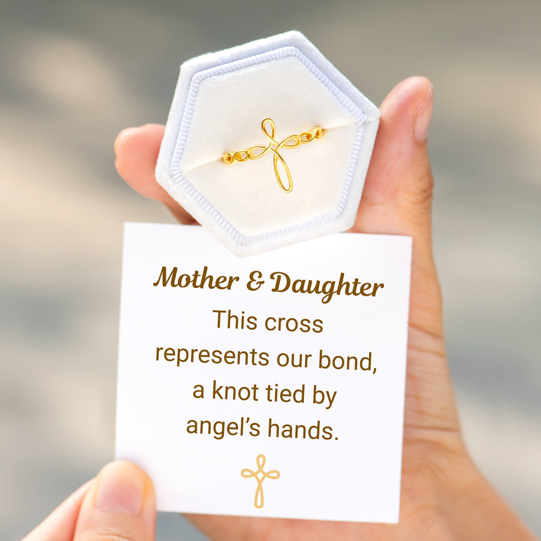 Tied By Angel's Hands Weaved Cross Ring