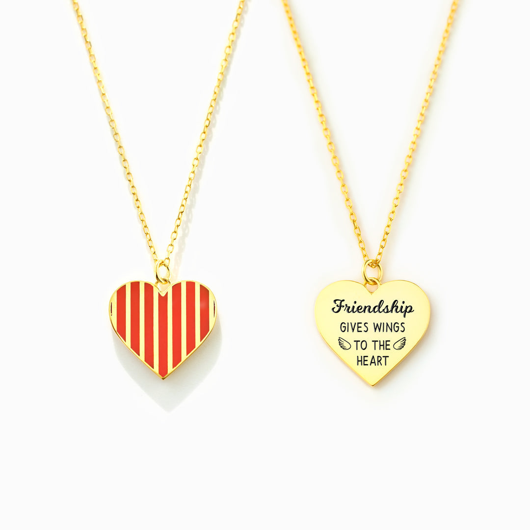 Friendship Gives Wings To The Heart Stripe Heart Necklace