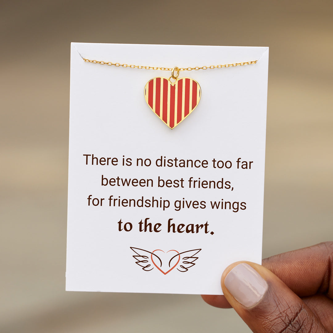 Friendship Gives Wings To The Heart Stripe Heart Necklace