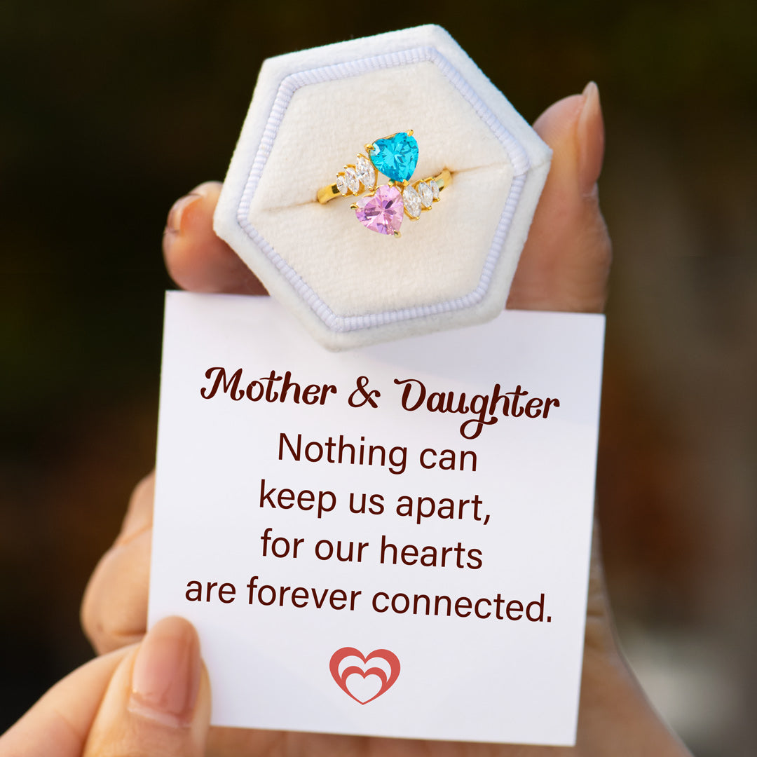 Our Hearts Are Connected Two Heart Birthstone Bypass Ring