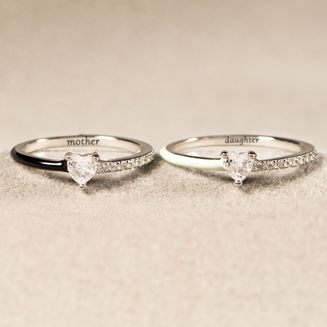Matching Mother&Daughter Half Enamel Heart-Cut Rings