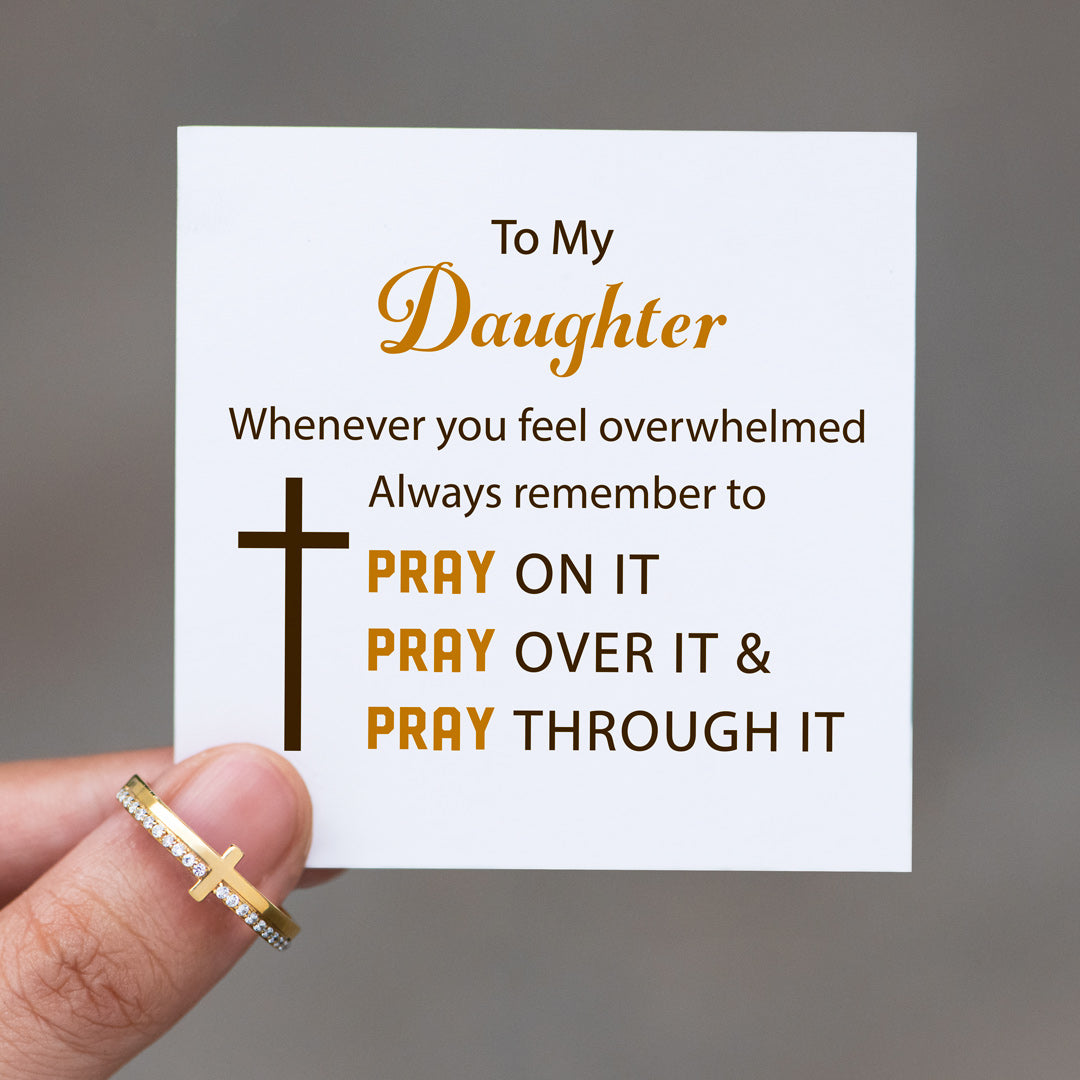 Religious Gifts-Pray On It Golden Cross Ring, Gifts For Daughter